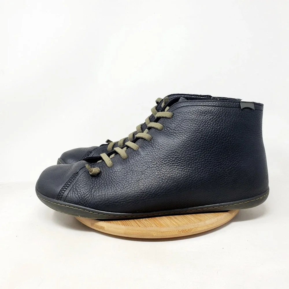 Camper Peu Shoes Mens 46 Black Leather Zip Retro Ankle Boot Sneaker WORN
